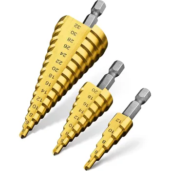 Interlook SDS-3KS-ZLATÁ | Sada 3 kónických vrtáků | Stupňovité vrtáky HSS