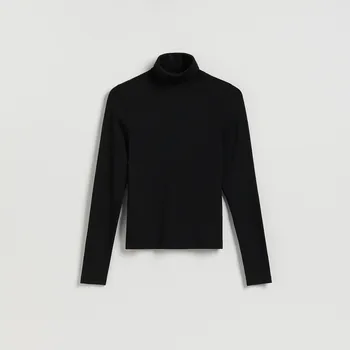 Dámské tričko Reserved - Tričko s dlouhým rukávem a rolákem - černý - 037HT-99X - 037HT-99X-XL