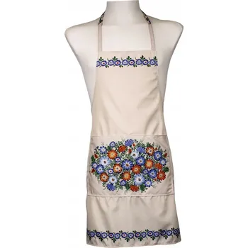 Kuchyňská zástěra Kuchyňská zástěra folklorní opolské květy léto béžová