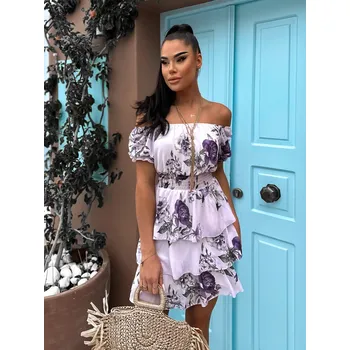 Dámské šaty Světle fialové květinové šaty LUOVARE s volánky Velikost: ONESIZE
