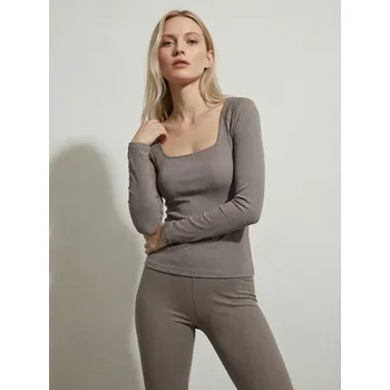 Dámské tričko Sinsay - Pruhované tričko s dlouhými rukávy - hnědá - 528HC-84X - 528HC-84X-L