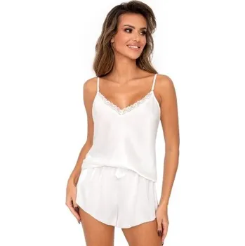 Dámské pyžamo Dámské pyžamo Donna Tiffani - krátké saténové Ecru XL