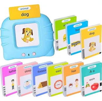 Interaktivní čtecí stroj s mluvícími kartičkami 224 kusů Předškolní vzdělávací sada se zvuky zvířat, věcí a dopravy Rozvoj řeči a kognice modrá