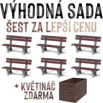 Zahradní lavice VÝHODNÁ SADA 6 ZA LEPŠÍ CENU - 6x Venkovní lavička HÁŇA, recyklát + květináč ZDARMA