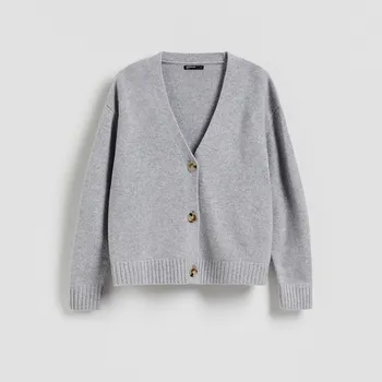 Dámský svetr Reserved - Vlněný kardigan - světle šedá - 244HI-09M - 244HI-09M-XL