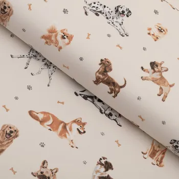 Bavlněná látka/plátno Sandra SA-620 Psí kamarádi na krémovém - šířka 160 cm