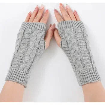 Rukavice Pletené návleky na ruce - pletené rukavice dámské RU0011 - světle šedé - vel. UNI