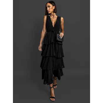 Dámské šaty Černé elegantní šaty SUSANI s volány Velikost: ONESIZE