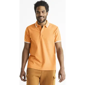 Pánské oblečení Celio Polo tričko Beline pique 1112592 Oranžová S