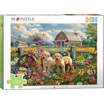 Puzzle EUROGRAPHICS Puzzle Connecting Pieces: Štěňata na jaře 48 dílků