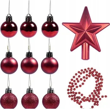Vánoční dekorace Vánoční Baňky hvězda řetěz červené 11ks