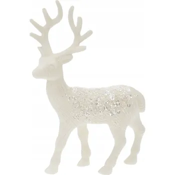 Vánoční dekorace Bílý lesklý sob se třpytkami vánoční figurka dekorace 22 cm
