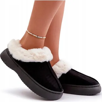 Dámské pantofle PANTOFLE NAZOUVACÍ PANTOFLE S KOŽÍŠKEM, TEPLÉ, POHODLNÉ, ČERNÉ 36/37