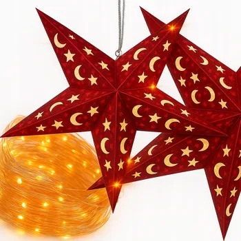 Vánoční dekorace SVÍTÍCÍ HVĚZDA ZÁVĚSNÁ DEKORACE NA OKNO VÁNOČNÍ PAPÍROVÁ S 20 LED SVĚTÝLKY