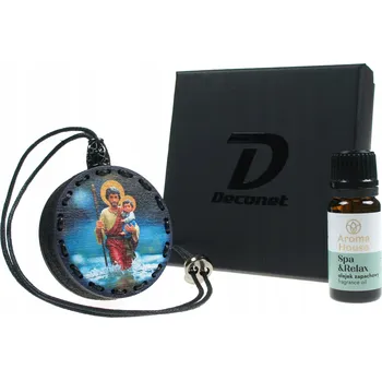 Vůně do auta Vůně do auta, malovaný dřevěný přívěsek s plstí - Svatý Kryštof