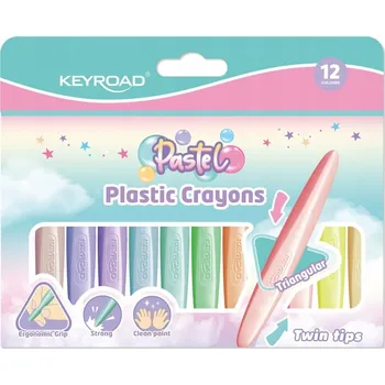 Pastelové Voskovky , plastové, oboustranné, 12 Ks mix pastelových barev