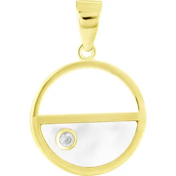 Přívěsek GEMMAX Zlatý kulatý přívěsek s perletí a zirkonem MS – zlatý šperk ryzosti 585/1000 v Dárkovém balení s Certifikátem GLPYL-03918