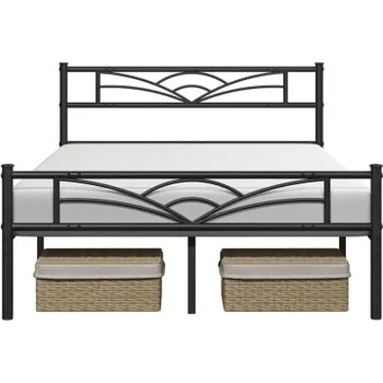 Postel Kovový rám postele 615079 black, industriální styl, kovová postel, 140 x 200 cm, černá - A YAHEETECH