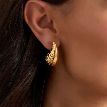 Náušnice Náušnice Kapky elegance s elegantní texturou z pozlacené nerezové oceli č. 1623