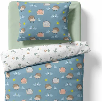 Povlečení Lamatex Dětské povlečení do postýlky – Ježek a šnek – tmavě modrá/bílá