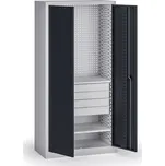 B2B Partner Policová dílenská skříň 2-dveřová, 2 police + 4 zásuvky, 1950 × 950 × 500 mm, grafitové dveře