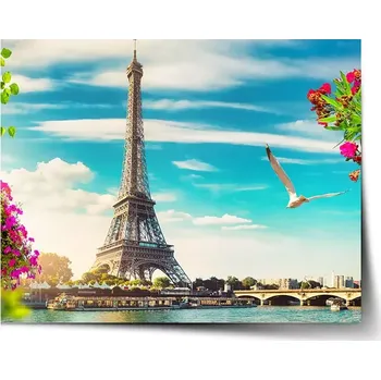 Plakát Sablio Plakát Paříž Eifellova věž Mraky - 60x40 cm