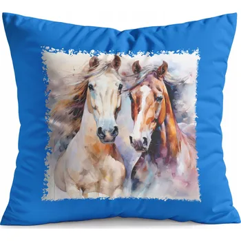 Polštář POLŠTÁŘ MODRÝ DÁREK - KŮŇ KONĚ JÍZDA NA KONI HOBBY HORSE