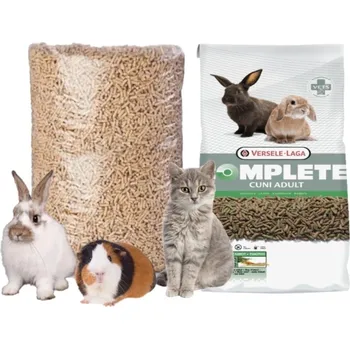 Krmivo pro hlodavce Versele Laga Cuni Complete králík 8kg + EcoPellet Ekologická dřevěná podestýlka na pelety pro kočky, prasata a králíky 7l