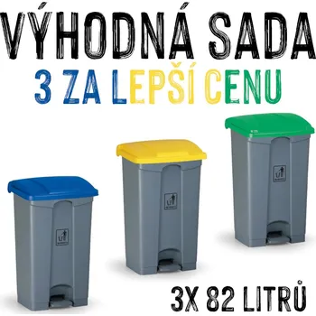 Odpadkový koš VÝHODNÁ SADA - 3x Nášlapný koš na tříděný odpad VERONA, 87 litrů