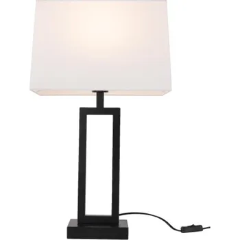 Lampička ACA Lighting hranatá stolní lampa DENNIS černý kov bílé textilní stínítko 1xE27 MT240515