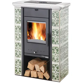 Krbová kamna ČIČMANY, kachle slonová kost/oliva+transparentní