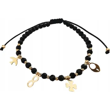 Náramek Zlatý dámský náramek 585 zlaté kuličky přívěsky s černými korálky