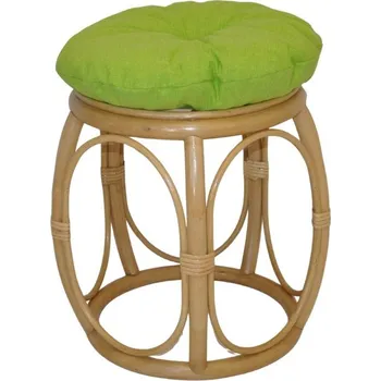 Taburet Ratanová taburetka široká medová polstr světle zelený melír