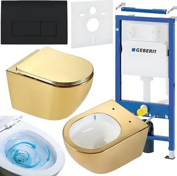 Klozet BPS-koupelny Podomítkový modul Geberit DuoFix s WC mísou MU-GL-WH-TR-03 + ovládací tlačítko Delta 50 černá lesk