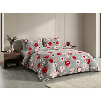 Povlečení Textilomanie Mikroplyšové povlečení VÁNOČNÍ SRDCE šedé 2 ks 70 x 90 cm | 200 x 220 cm zip