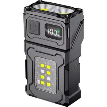 Svítilna Nakida MZB-649N – kompaktní LED svítilna 2× COB + SMD boční světlo, USB-C, otočná hlava 180°, displej, 1200 mAh (Aku lampa | 2× COB přední + SMD boční světlo | otočná hlava 180° | klips + magnet | USB-C nabíjení | montážní světlo | displej stavu baterie v