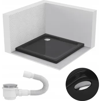 Sprchová vanička SPRCHOVÁ VANIČKA ČTVERCOVÁ 80x80 SLIM NÍZKÁ 5 CM ČERNÁ BLACK SIFON