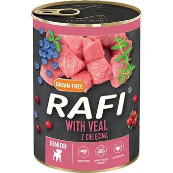 Krmivo pro psa Rafi Junior vlhké krmivo s telecím masem, brusinkami a borůvkami 400g