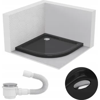 Sprchová vanička SPRCHOVÁ VANIČKA ČTVRTKRUHOVÁ 80x80 SLIM NÍZKÁ 5 CM ČERNÁ BLACK SIFON