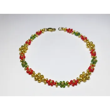 Náramek Bellakvět Náramek "Vánoční přání" - PVD Gold, Miyuki & Ocel Velikost: XL 19 cm