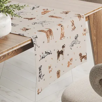 ubrus Bavlněný běhoun na stůl Sandra SA-620 Psí kamarádi na krémovém 20x120 cm
