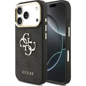 Pouzdro na mobilní telefon Zadní kryt Guess PU Leather 4G Metal Logo Gold Frame MagSafe pro iPhone 17 Pro Black