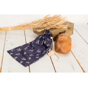 chlebník Látkový pytlík na pečivo - kanafas modrý kytičky