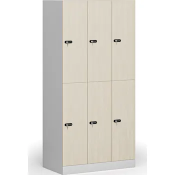 Nábytek B2B Partner Šatní skříňka S1 s úložnými boxy, 6 boxů, 1850 x 900 x 500 mm, mechanický kódový zámek, laminované dveře, bříza
