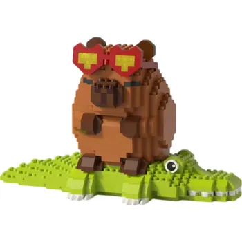 ostatní stavebnice Kapybara s krokodýlem 15,6 x 8 x 9,6 cm Mikro stavebnice zvířat Model z cihliček pro děti i dospělé Kreativní zábava a originální dárek
