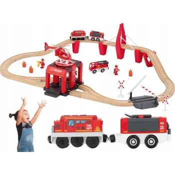 Vláček a vláčkodráha Dřevěná vláčkodráha na dřevěné koleje Hasiči Základna Sada 2,85 m
