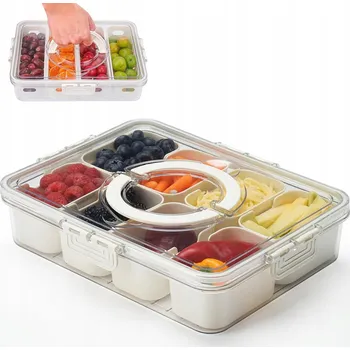 Svačinový box Nádoba na svačinu Box Krabička s přihrádkami a víkem, béžová, 29x22 cm