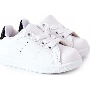 Dívčí tenisky DĚTSKÉ TENISKY PLÁTĚNKY SE FLITRY BÍLÉ ČERNÉ 26