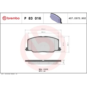 Brzdová destička Sada brzdových destiček, kotoučová brzda BREMBO P 83 016