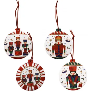 vada-Sada 4 podložek pod hrnky se šňůrkou na zavěšení ve tvaru baňky Lo Schiaccianoci 10cm BRANDANI (barva - barevná,keramika,korek)